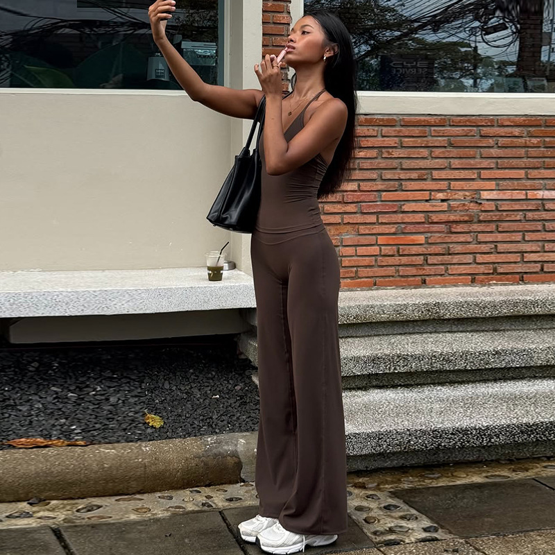 Fashion tight autumn vest Casual halter pants a set