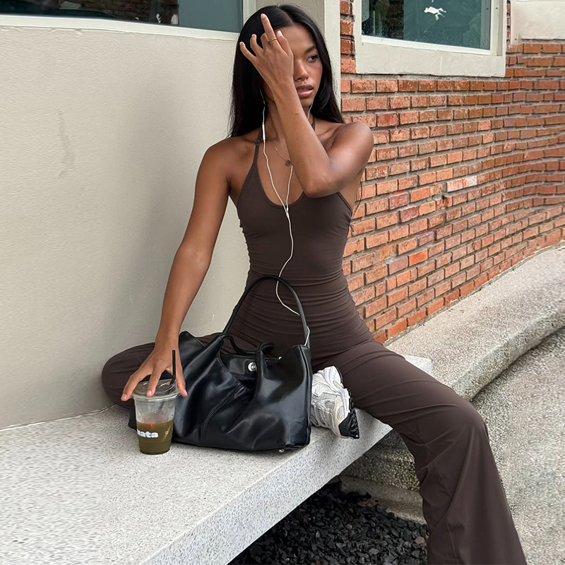 Fashion tight autumn vest Casual halter pants a set