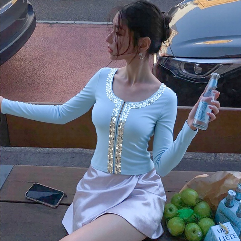 Autumn sequins fashion tops slim all-match cardigan