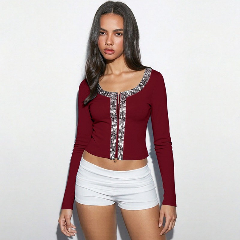 Autumn sequins fashion tops slim all-match cardigan