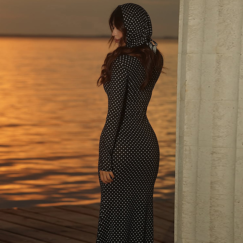 Slim temperament polka dot long sleeve dress for women