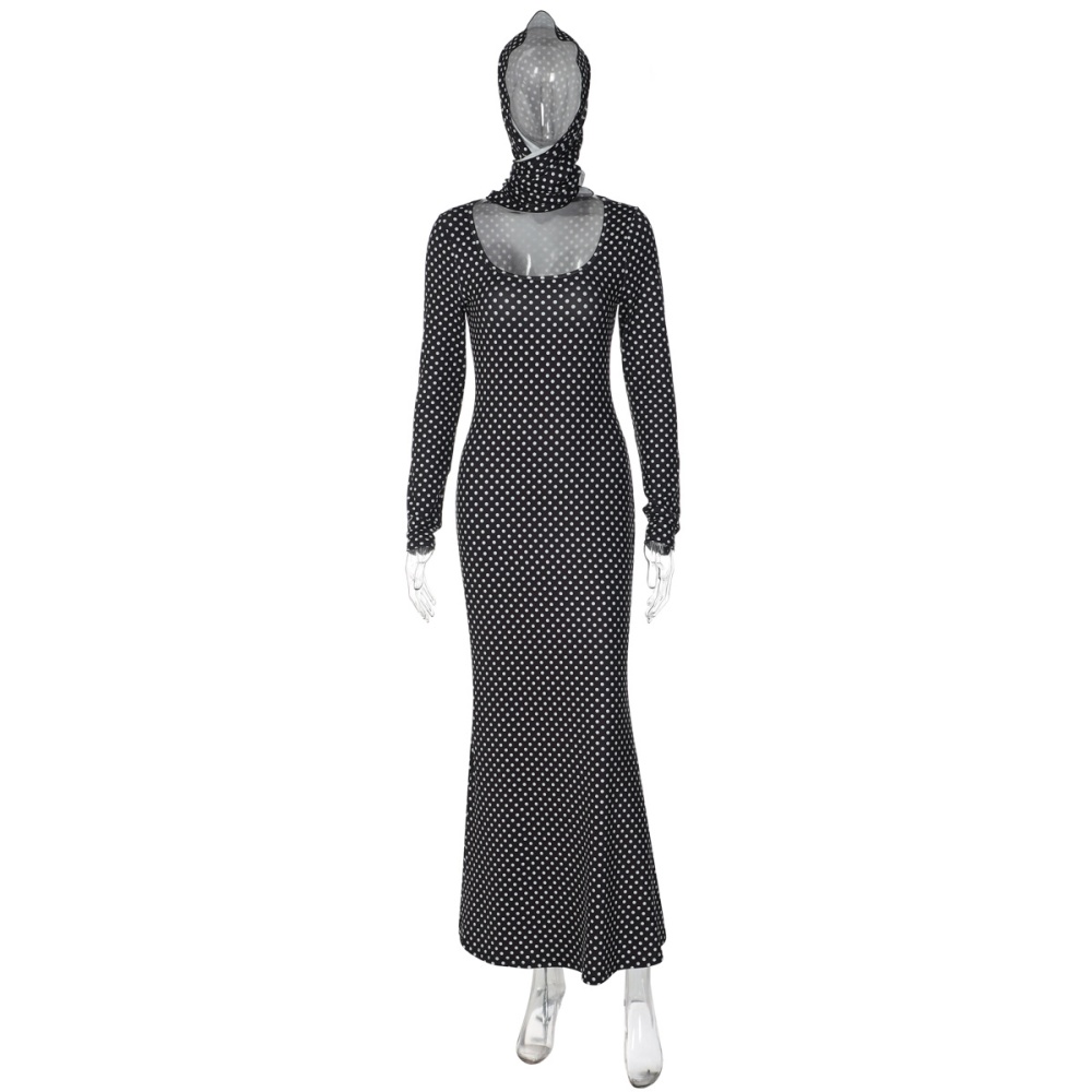 Slim temperament polka dot long sleeve dress for women