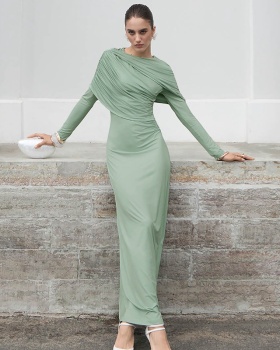 Autumn crinkling slim fashion pure dress for women