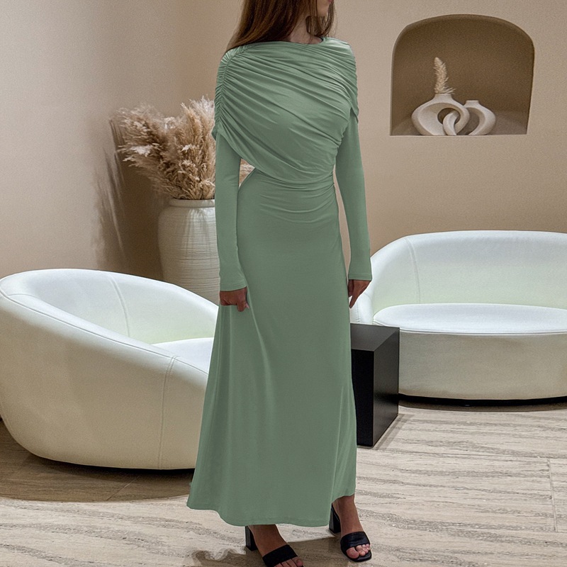 Autumn crinkling slim fashion pure dress for women