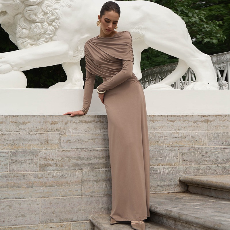 Autumn crinkling slim fashion pure dress for women