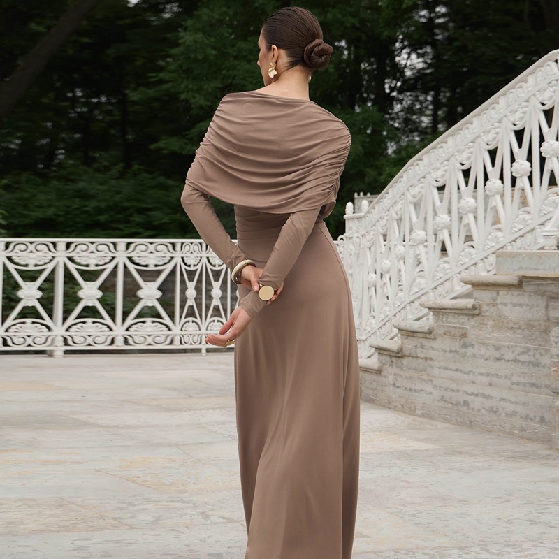 Autumn crinkling slim fashion pure dress for women