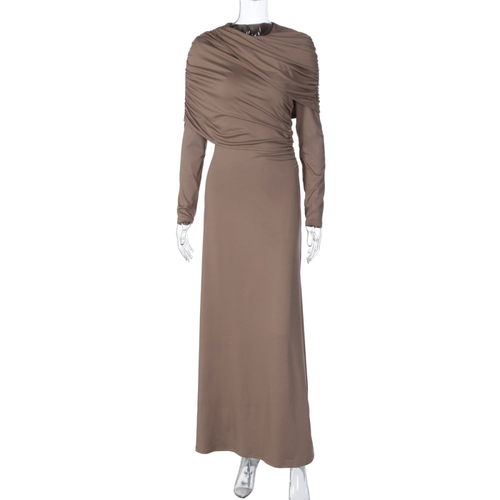 Autumn crinkling slim fashion pure dress for women