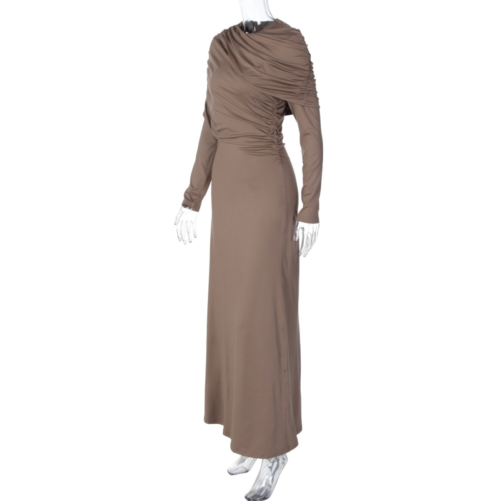 Autumn crinkling slim fashion pure dress for women