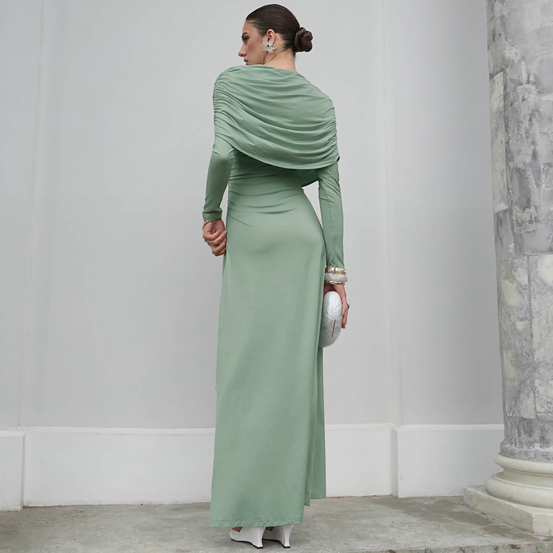 Autumn crinkling slim fashion pure dress for women