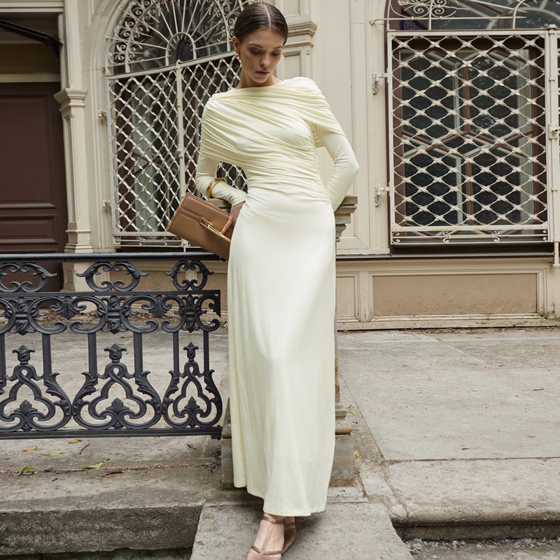 Autumn crinkling slim fashion pure dress for women