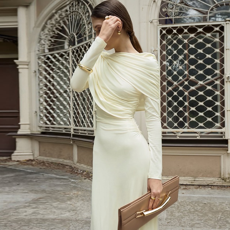 Autumn crinkling slim fashion pure dress for women