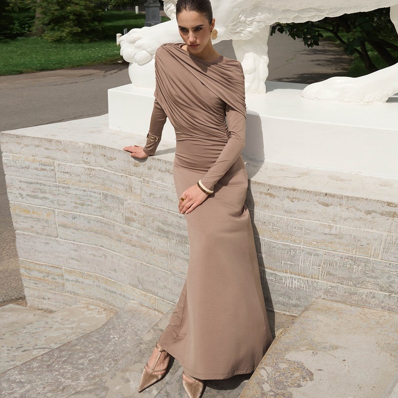 Autumn crinkling slim fashion pure dress for women