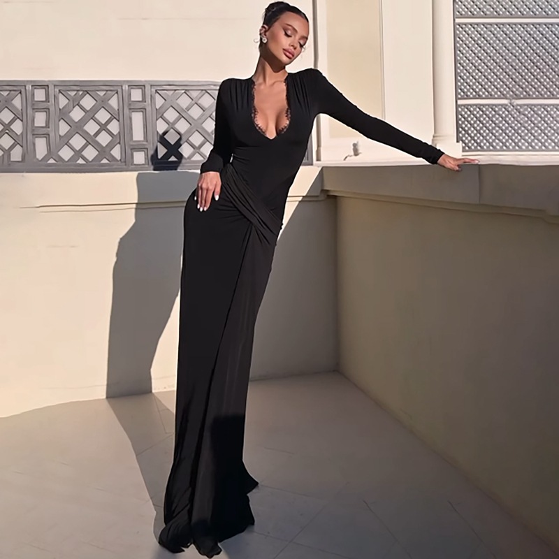 Fashion long sleeve European style pure autumn dress for women