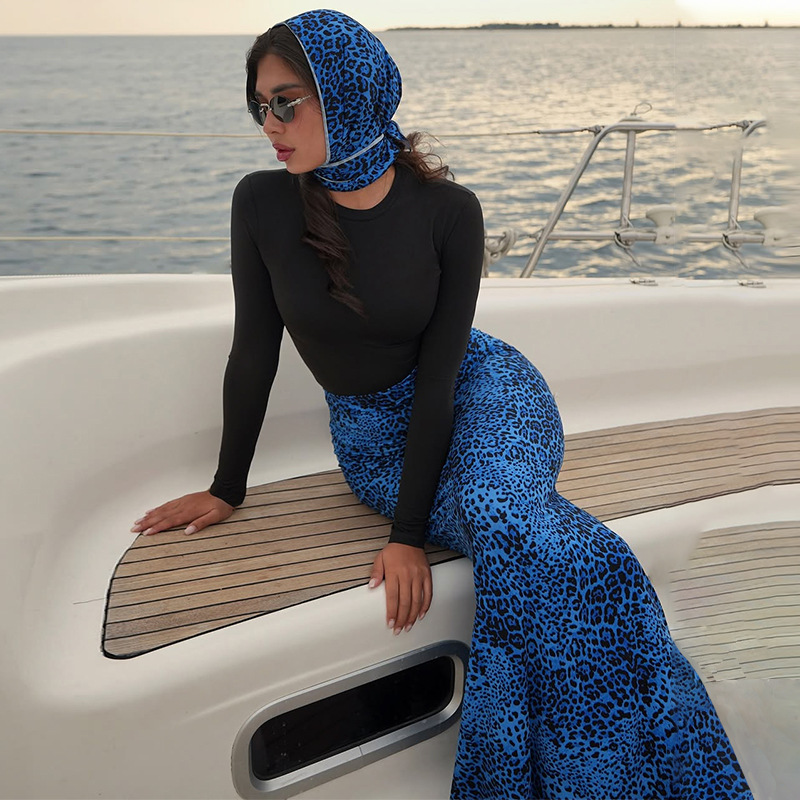 Leopard autumn and winter slim fashion skirt for women