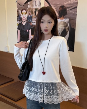 Lace hem bottoming shirt inside the ride tops for women