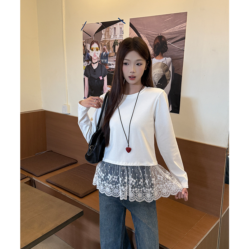 Lace hem bottoming shirt inside the ride tops for women