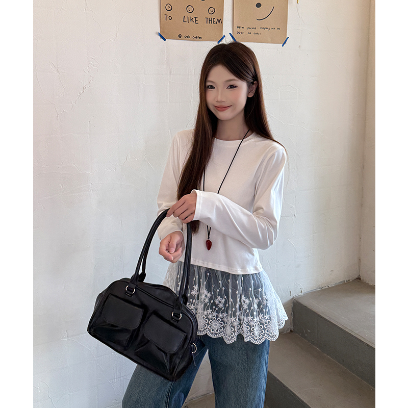 Lace hem bottoming shirt inside the ride tops for women