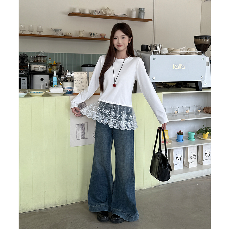 Lace hem bottoming shirt inside the ride tops for women