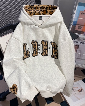 Korean style leopard tops thermal hoodie for women