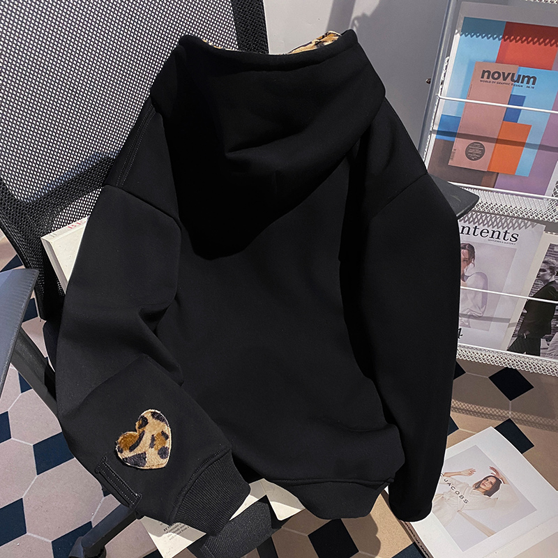 Korean style leopard tops thermal hoodie for women