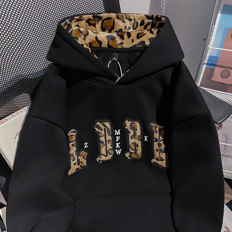 Korean style leopard tops thermal hoodie for women