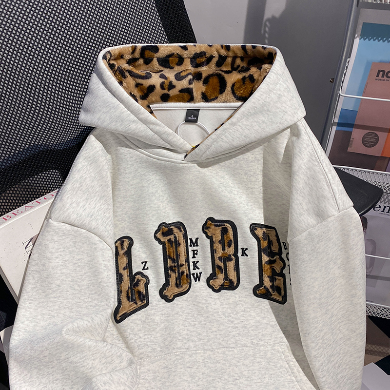 Korean style leopard tops thermal hoodie for women