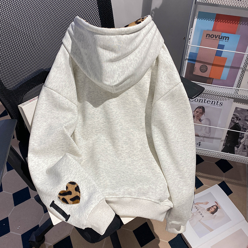 Korean style leopard tops thermal hoodie for women