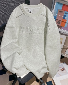 Plus velvet round neck tops thermal long hoodie for women