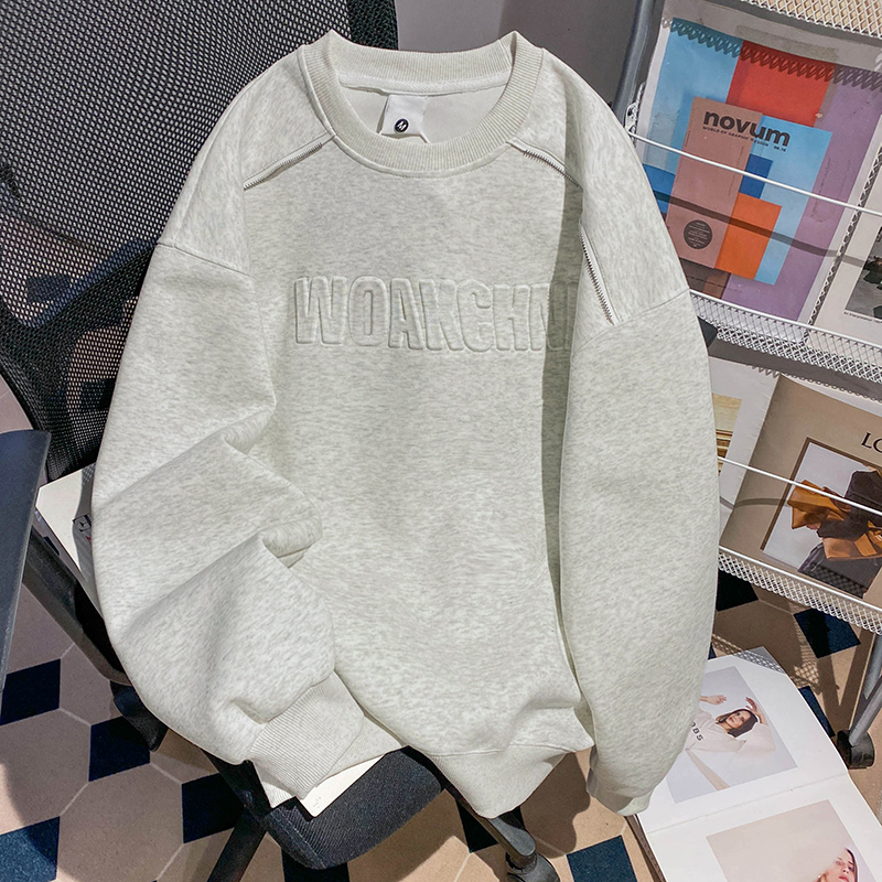 Plus velvet round neck tops thermal long hoodie for women