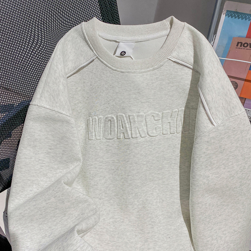 Plus velvet round neck tops thermal long hoodie for women