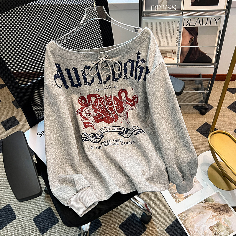 Bandage long sleeve T-shirt printing thin tops for women