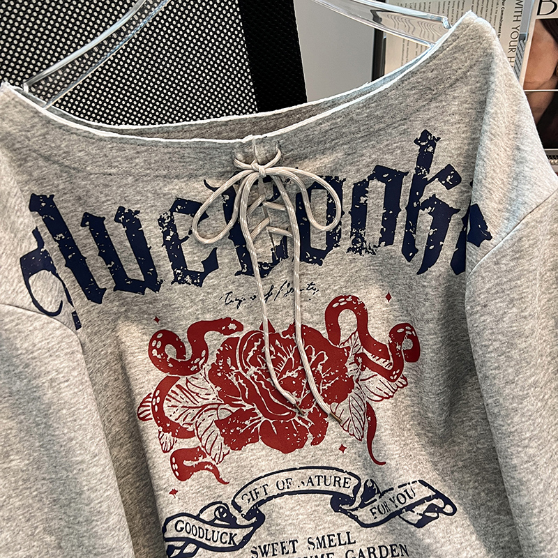 Bandage long sleeve T-shirt printing thin tops for women