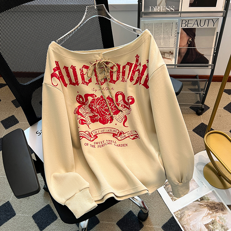 Bandage long sleeve T-shirt printing thin tops for women