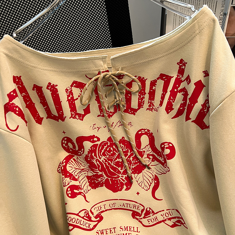 Bandage long sleeve T-shirt printing thin tops for women