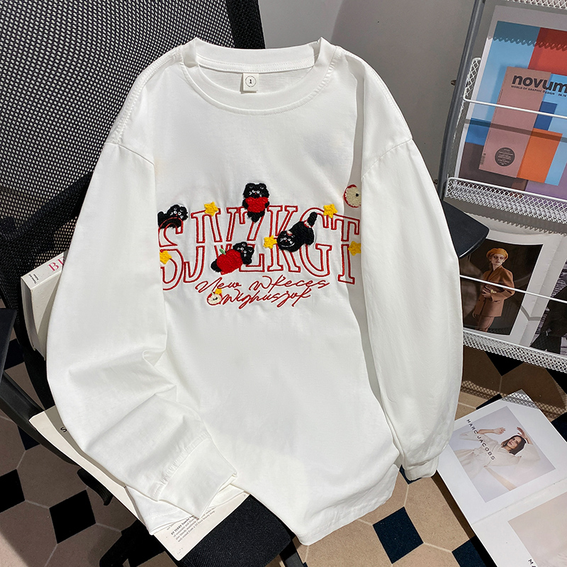 Embroidered flowers bottoming shirt thin T-shirt