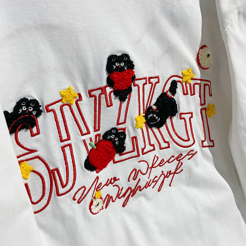 Embroidered flowers bottoming shirt thin T-shirt