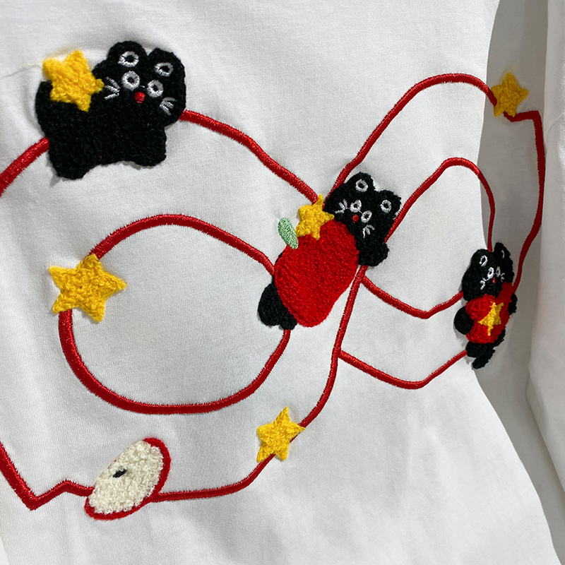 Embroidered flowers bottoming shirt thin T-shirt