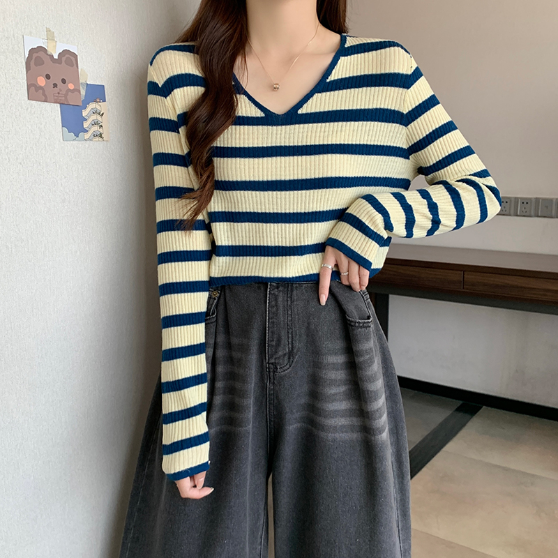 Stripe thermal bottoming shirt long sleeve tops for women