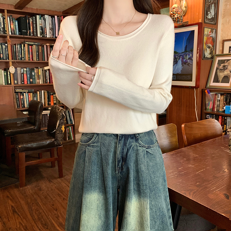 Thermal slim T-shirt round neck bottoming shirt for women