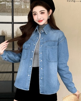 Fashion long sleeve retro denim all-match Korean style coat
