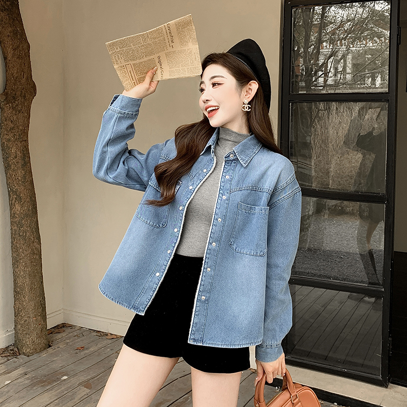 Fashion long sleeve retro denim all-match Korean style coat