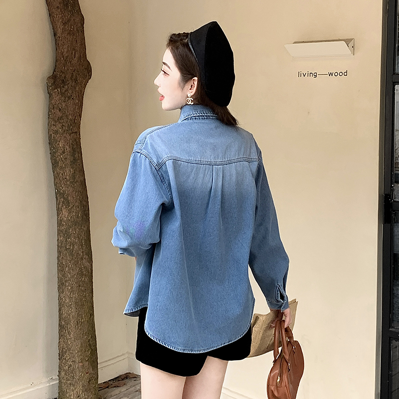 Fashion long sleeve retro denim all-match Korean style coat