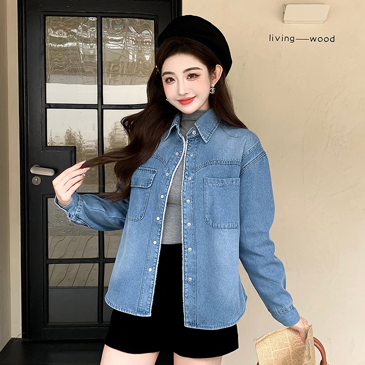 Fashion long sleeve retro denim all-match Korean style coat
