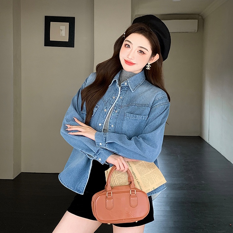 Fashion long sleeve retro denim all-match Korean style coat