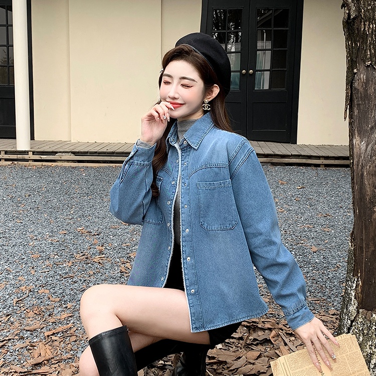 Fashion long sleeve retro denim all-match Korean style coat