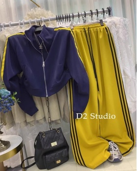 Cstand collar wide leg pants Korean style hoodie 2pcs set