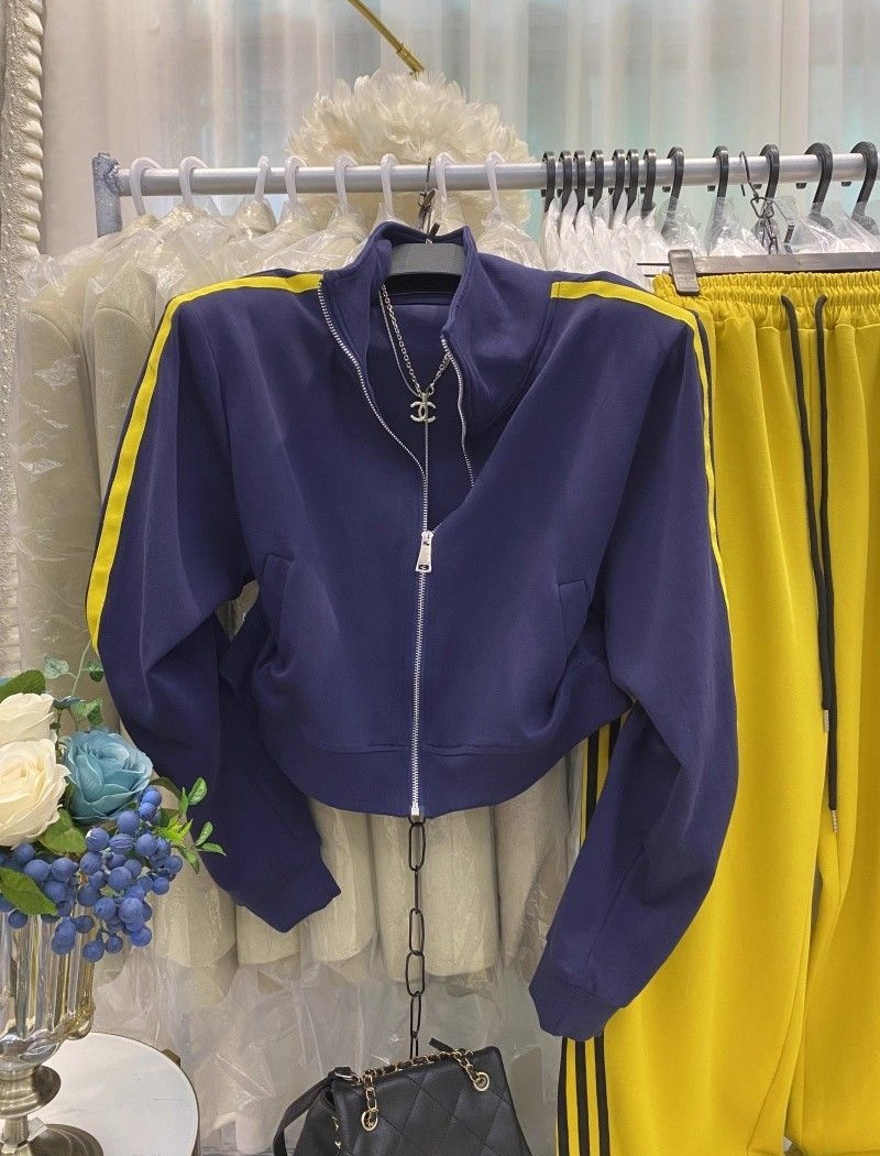 Cstand collar wide leg pants Korean style hoodie 2pcs set