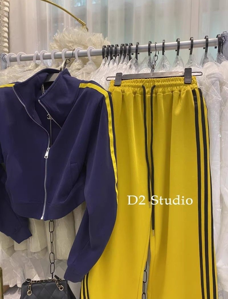 Cstand collar wide leg pants Korean style hoodie 2pcs set