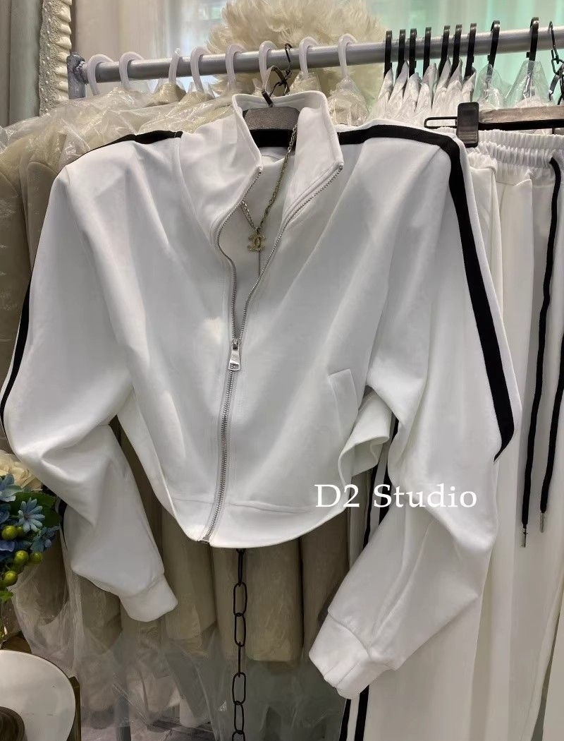 Cstand collar wide leg pants Korean style hoodie 2pcs set