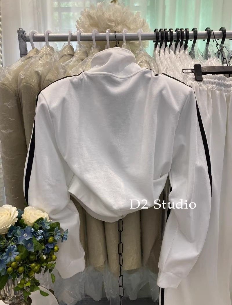 Cstand collar wide leg pants Korean style hoodie 2pcs set